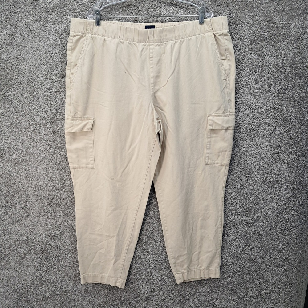 Gap Womens XXL Beige Cotton Lyocell Elastic Waist Utility Cargo Tapered Pants